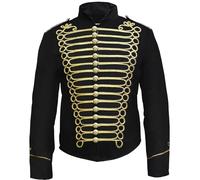 Pamposh Steampunk Hussar Napoleon Military Drummer Parade Jacket, Nero e oro., XXL
