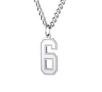 PAMTIER 0-9 Numero Collana per Uomini Donne Argento Nero Oro Placcato Digitale Ciondolo Acciaio Inossidabile Dichiarazione Catena Personalizzato Semplice Gioielli Argento Numero 6