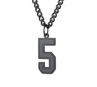 PAMTIER 0-9 Numero Collana per Uomini Donne Argento Nero Oro Placcato Digitale Ciondolo Acciaio Inossidabile Dichiarazione Catena Personalizzato Semplice Gioielli Nero Numero 5