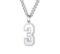 PAMTIER 0-9 Numero Collana per Uomini Donne Argento Nero Oro Placcato Digitale Ciondolo Acciaio Inossidabile Dichiarazione Catena Personalizzato Semplice Gioielli Argento Numero 3