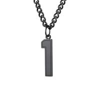 PAMTIER 0-9 Numero Collana per Uomini Donne Argento Nero Oro Placcato Digitale Ciondolo Acciaio Inossidabile Dichiarazione Catena Personalizzato Semplice Gioielli Nero Numero 1