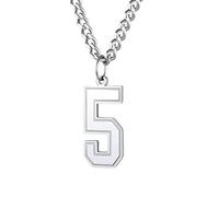PAMTIER 0-9 Numero Collana per Uomini Donne Argento Nero Oro Placcato Digitale Ciondolo Acciaio Inossidabile Dichiarazione Catena Personalizzato Semplice Gioielli Argento Numero 5