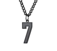 PAMTIER 0-9 Numero Collana per Uomini Donne Argento Nero Oro Placcato Digitale Ciondolo Acciaio Inossidabile Dichiarazione Catena Personalizzato Semplice Gioielli Nero Numero 7