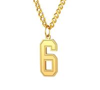 PAMTIER 0-9 Numero Collana per Uomini Donne Argento Nero Oro Placcato Digitale Ciondolo Acciaio Inossidabile Dichiarazione Catena Personalizzato Semplice Gioielli Oro Numero 6