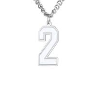 PAMTIER 0-9 Numero Collana per Uomini Donne Argento Nero Oro Placcato Digitale Ciondolo Acciaio Inossidabile Dichiarazione Catena Personalizzato Semplice Gioielli Argento Numero 2