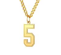 PAMTIER 0-9 Numero Collana per Uomini Donne Argento Nero Oro Placcato Digitale Ciondolo Acciaio Inossidabile Dichiarazione Catena Personalizzato Semplice Gioielli Oro Numero 5