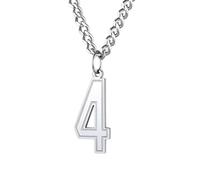 PAMTIER 0-9 Numero Collana per Uomini Donne Argento Nero Oro Placcato Digitale Ciondolo Acciaio Inossidabile Dichiarazione Catena Personalizzato Semplice Gioielli Argento Numero 4