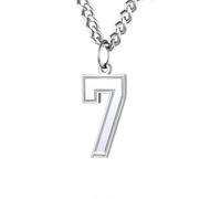 PAMTIER 0-9 Numero Collana per Uomini Donne Argento Nero Oro Placcato Digitale Ciondolo Acciaio Inossidabile Dichiarazione Catena Personalizzato Semplice Gioielli Argento Numero 7