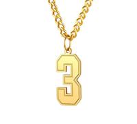 PAMTIER 0-9 Numero Collana per Uomini Donne Argento Nero Oro Placcato Digitale Ciondolo Acciaio Inossidabile Dichiarazione Catena Personalizzato Semplice Gioielli Oro Numero 3