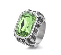 PAMTIER Acciaio Inossidabile Anelli per Uomini Quadrato Pietra Multicolour Statement Vintage Personalised Delicate Gioielli Verde Dimensioni 22