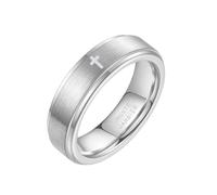 PAMTIER Acciaio Tungsten Croce Anelli per Uomini Donne 6mm Nero Argento Oro Placcato Cool Semplice Fibra Delicato Dichiarazione Unico Dichiarazione Gioielli Argento Taglia 17