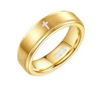 PAMTIER Acciaio Tungsten Croce Anelli per Uomini Donne 6mm Nero Argento Oro Placcato Cool Semplice Fibra Delicato Dichiarazione Unico Dichiarazione Gioielli Oro Taglia 12