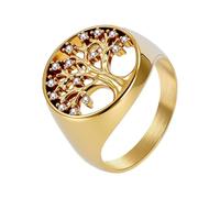 PAMTIER Albero della Vita Anelli per Donne Argento Oro Placcato Acciaio Inossidabile Cerchio Misura 5 Zirconia Cubica Delicato Elegante Sigillo Promessa Charm Gioielli Gold Taglia 14