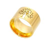 PAMTIER Albero della Vita Anelli per Donne Uomini Argento Oro Placcato Acciaio Inossidabile Personalizzato Dichiarazione Delicato Elegante Sigillo Promessa Charm Fascia Gioielli Gold Taglia 17