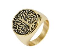 PAMTIER Albero della Vita Anelli per Uomini Nero Argento Oro Placcato Acciaio Inossidabile Religioso Vintage Punk Gotico Cool Personalizzato Dichiarazione Fede Gioielli Oro Taglia 17