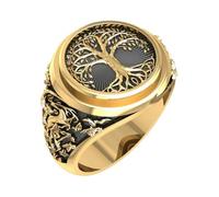 PAMTIER Albero della Vita Anelli per Uomini Nero Argento Oro Placcato Acciaio Inossidabile Religioso Vintage Punk Gotico Cool Personalizzato Dichiarazione Fede Gioielli Argento Taglia 27