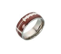 PAMTIER Anelli per Uomini e Donne Acciaio Inossidabile Argento Calcio Pallacanestro Baseball Rugby Personalizzato Arancione Rosso Colorato Gioielli Rugby Taglia 22