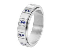 PAMTIER Anelli Rotanti per Donne Uomini Coppie Gemma Abbinamento Banda 6mm Argento Oro Placcato Acciaio Inossidabile Delicati Regali CZ Promessa Gioielli Da Sposa Argento-Blu Misura 14