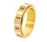 PAMTIER Anelli Rotanti per Donne Uomini Coppie Gemma Abbinamento Banda 6mm Argento Oro Placcato Acciaio Inossidabile Delicati Regali CZ Promessa Gioielli Da Sposa Oro-Rosso Misura 22