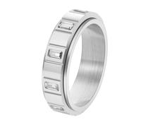 PAMTIER Anelli Rotanti per Donne Uomini Coppie Gemma Banda 6mm Argento Oro Placcato Statement Acciaio Inossidabile Delicati Vintage Regali Gioielli Argento-Bianco Misura 12