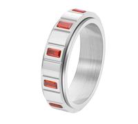 PAMTIER Anelli Rotanti per Donne Uomini Coppie Gemma Banda 6mm Argento Oro Placcato Statement Acciaio Inossidabile Delicati Vintage Regali Gioielli Argento-Rosso Misura 22