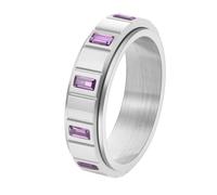 PAMTIER Anelli Rotanti per Donne Uomini Coppie Gemma Banda 6mm Argento Oro Placcato Statement Acciaio Inossidabile Delicati Vintage Regali Gioielli Argento-Viola Misura 25