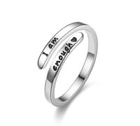 PAMTIER Anello Aperto Regolabile in Acciaio Inossidabile Minimalista per Donne I am Enough