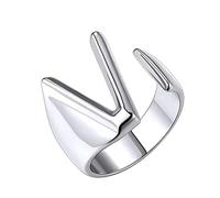PAMTIER Anello con Lettera Iniziale Donna Uomo Impilabile Alfabeto Anello Aperto Regolabile A-Z 26 Lettere d'Argento V