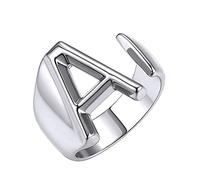 PAMTIER Anello con Lettera Iniziale Donna Uomo Impilabile Alfabeto Anello Aperto Regolabile A-Z 26 Lettere d'Argento A