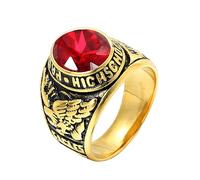 PAMTIER Anello in Acciaio Inossidabile con Animali da Uomo Anello di Classe dell'Esercito degli Stati Uniti d'America Anello Gioielli Oro Placcato Rosso Tamaño 14