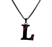 PAMTIER Baseball Initial Collana per Uomini A-Z Ciondolo Acciaio Inossidabile Delicato Personalizzato Dichiarazione Alfabeto Semplice Cool Lettera Gioielli Nero Lettera L