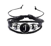 PAMTIER Bracciale Iniziale Per Uomini Donne Coppie Regolabile Intrecciato Nero Lettera A-Z Nome Acciaio Inossidabile Personalizzato Semplice Gioielli J