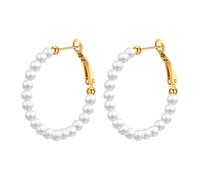 PAMTIER Cerchio Orecchini per Donne Perla Imitazione 20MM-60MM Piccolo Grande Oro Placcato Dichiarazione Acciaio Inossidabile Elegante Semplice Delicato Huggie Post Grande Rotondo Gioielli 30mm