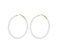 PAMTIER Cerchio Orecchini per Donne Perla Imitazione 20MM-60MM Piccolo Grande Oro Placcato Dichiarazione Acciaio Inossidabile Elegante Semplice Delicato Huggie Post Grande Rotondo Gioielli 50mm