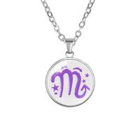 PAMTIER Collana con segno zodiacale per donne e uomini, coppie, ciondolo a forma di cerchio, spirito, astrologia, costellazione celeste, oroscopo in acciaio inossidabile, semplice gioiello colorato