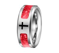 PAMTIER Croce Anelli per Uomini Donne Acciaio Inossidabile Argento Conchiglia Colorato 8MM Dichiarazione Personalizzato Unico Cool Fibra Delicato Rosso Blu Verde Coppie Gioielli Rosso Taglia 25