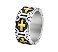 PAMTIER Croce Anelli per Uomini Nero Argento Oro Placcato Acciaio Inossidabile Religioso Vintage Punk Gotico Largo 10mm Cool Semplice Dichiarazione Delicato Fede Gioielli Oro Taglia 17