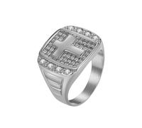 PAMTIER Croce Anelli per Uomini Nero Argento Oro Placcato Cool Semplice Quadrato Zirconia Cubica Personalizzato Dichiarazione Delicato Gioielli Argento Taglia 27