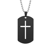 PAMTIER Croce Collana per Uomini Acciaio Inossidabile Nero Argento Oro Placcato Piastrina Quadrato Ciondolo Semplice Catena Personalizzato Dichiarazione Fede Gioielli Nero