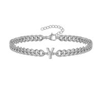 PAMTIER Cubano Link Iniziale Bracciale per Uomini Donne Coppie Lettera A-Z Nome Acciaio Inossidabile Argento Oro Placcato Charm Personalizzato Semplice Polsiera Capitale Monogramma Gioielli Argento Y