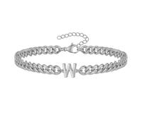 PAMTIER Cubano Link Iniziale Bracciale per Uomini Donne Coppie Lettera A-Z Nome Acciaio Inossidabile Argento Oro Placcato Charm Personalizzato Semplice Polsiera Capitale Monogramma Gioielli Argento W
