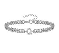 PAMTIER Cubano Link Iniziale Bracciale per Uomini Donne Coppie Lettera A-Z Nome Acciaio Inossidabile Argento Oro Placcato Charm Personalizzato Semplice Polsiera Capitale Monogramma Gioielli Argento Q