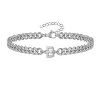 PAMTIER Cubano Link Iniziale Bracciale per Uomini Donne Coppie Lettera A-Z Nome Acciaio Inossidabile Argento Oro Placcato Charm Personalizzato Semplice Polsiera Capitale Monogramma Gioielli Argento B