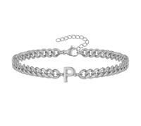 PAMTIER Cubano Link Iniziale Bracciale per Uomini Donne Coppie Lettera A-Z Nome Acciaio Inossidabile Argento Oro Placcato Charm Personalizzato Semplice Polsiera Capitale Monogramma Gioielli Argento P