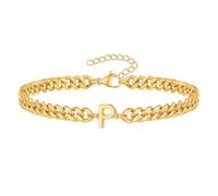PAMTIER Cubano Link Iniziale Bracciale per Uomini Donne Coppie Lettera A-Z Nome Acciaio Inossidabile Argento Oro Placcato Charm Personalizzato Semplice Polsiera Capitale Monogramma Gioielli Oro P