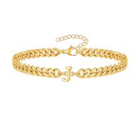 PAMTIER Cubano Link Iniziale Bracciale per Uomini Donne Coppie Lettera A-Z Nome Acciaio Inossidabile Argento Oro Placcato Charm Personalizzato Semplice Polsiera Capitale Monogramma Gioielli Oro J