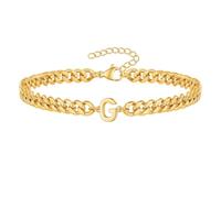 PAMTIER Cubano Link Iniziale Bracciale per Uomini Donne Coppie Lettera A-Z Nome Acciaio Inossidabile Argento Oro Placcato Charm Personalizzato Semplice Polsiera Capitale Monogramma Gioielli Oro G