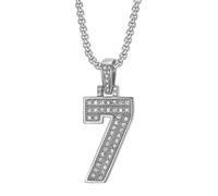 PAMTIER Digitale Collana per Uomini Argento Oro Placcato 0-9 Numero Catena Acciaio Inossidabile Delicato Ciondolo Zirconia Cubica Hip Hop Semplice Personalizzato Gioielli Argento Numero 7