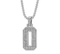 PAMTIER Digitale Collana per Uomini Argento Oro Placcato 0-9 Numero Catena Acciaio Inossidabile Delicato Ciondolo Zirconia Cubica Hip Hop Semplice Personalizzato Gioielli Argento Numero 0