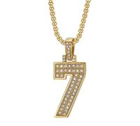 PAMTIER Digitale Collana per Uomini Argento Oro Placcato 0-9 Numero Catena Acciaio Inossidabile Delicato Ciondolo Zirconia Cubica Hip Hop Semplice Personalizzato Gioielli Oro Numero 7